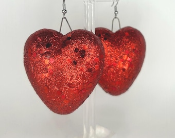 Cute Large Valentines Day Heart Earrings