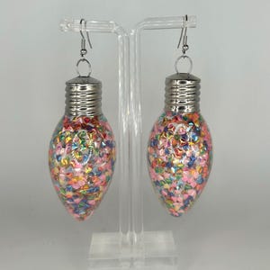 Cute Pink Large Christmas Holiday Light Earrings