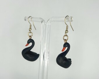 Cute Simple Black/White Swan Dangle Earrings