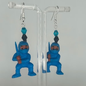 Cute Funny Small Ninja Earrings | Brown and Blue