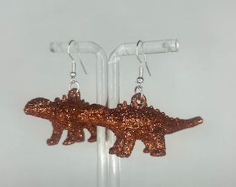 Glitter Dinosaur Earrings | Blue Red Green Brown/Gold