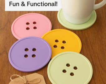 Pastel Button Coasters | Cute Sewing Gift | Colorful Drink Coasters for Coffee Table | Fun Craft Room Décor | Housewarming Gift Set