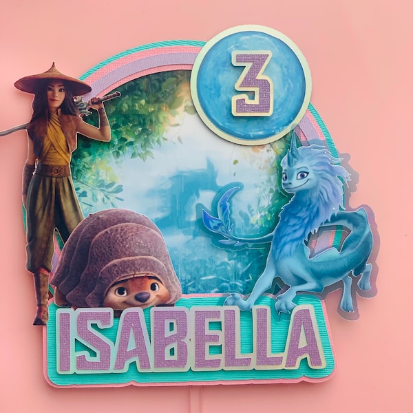 Adorno para tarta de raya, raya y el último dragón, fiesta de raya y el último dragón, cumpleaños de raya, decoraciones de raya y el último dragón