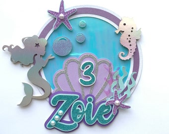Personalized Mermaid Cake Topper: Under The Sea Party Decoration