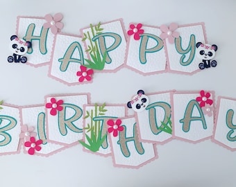 Panda Happy Birthday Banner