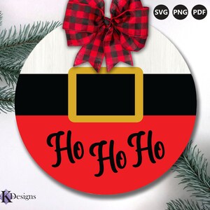 クリスマス ドア サイン SVG - ホリデー サイン SVG - サンタ ベルト SVG - クリスマス デコレーション - 円形オーナメント SVG - Cricut 用カット ファイル - 即時ダウンロード