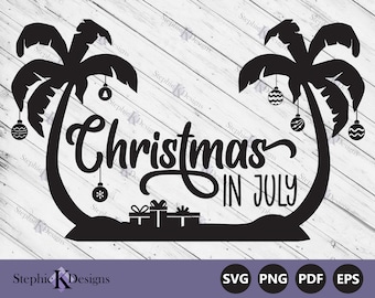 Christmas In July Palm Trees Svg - Summer Christmas Svg - Funny Summer Svg - Beach Vacation Svg - Cut File For Cricut - Instant Download