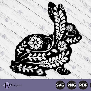 Florale Hasen Silhouette Svg - FloralEr Hase Svg - Frühling Clipart - Ostern Svg - Plotterdatei für Cricut - Sofort Download