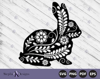Floral Rabbit Silhouette Svg - Floral Bunny Svg - Spring Clipart - Easter Svg - Cut File For Cricut - Printable Clipart - Instant Download