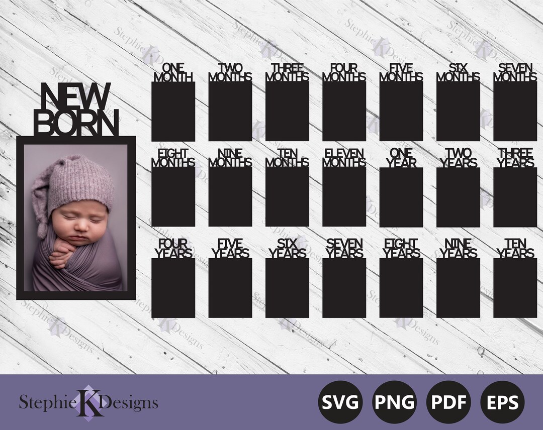 Newborn to Ten Year Photo Display Digital Files - Baby Photo Display Svg - Birthday Photo Banner Svg - Milestone Svg - Instant Download - Etsy for Free Printable 12 Month Photo Banner