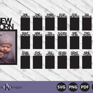 Arquivos digitais de exibição de fotos de recém-nascidos a dez anos - Exibição de fotos de bebês Svg - Banner de fotos de aniversário Svg - Milestone Svg - Download instantâneo