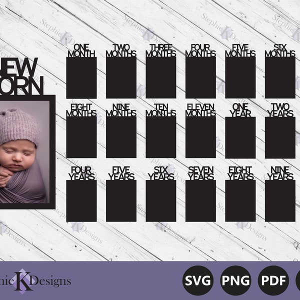 Newborn To Ten Year Photo Display Digital Files - Baby Photo Display Svg - Birthday Photo Banner Svg - Milestone Svg - Instant download