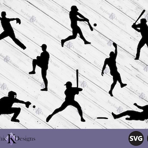 Baseballspieler Silhouetten - BaseballSpieler in Aktion - Baseball Svg - Baseball Clipart - Baseball Aufkleber - Sofortiger Download