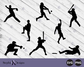 Baseball Player Silhouettes - Baseball Players In Action - Baseball Svg - Baseball Clipart - Baseball Decal - Instant Download