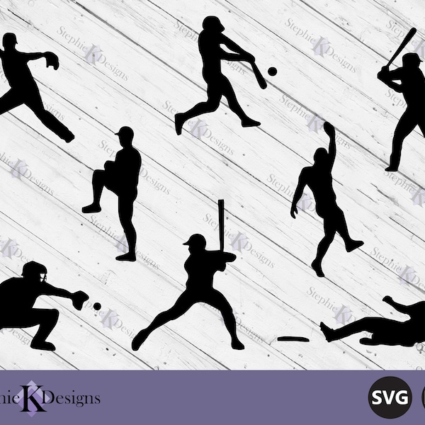 Baseball Player Silhouettes - Baseball Players In Action - Baseball Svg - Baseball Clipart - Baseball Decal - Instant Download