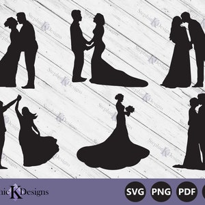 Braut und Bräutigam Silhouetten Svg - Plotterdatei Hochzeit Svg - Braut und Bräutigam Plotterdatei - Sofort Download