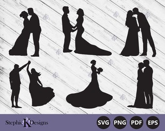 Bride and Groom Silhouettes Svg - Wedding Svg cut file - Couple Silhouettes Svg - Bride and Groom Printable Clipart - Instant Download