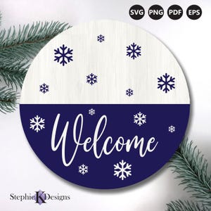Welcome Door Sign Svg - Winter Greetings Svg - Snowflake Clipart - Round Welcome Sign Svg - Cut File For Cricut - Instant Download