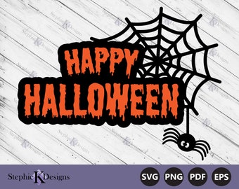 Happy Halloween Svg - Spider Web Svg - Halloween Clipart - Halloween Schild Svg - Trick or Treat Svg - Cut File für Cricut - Sofortiger Download