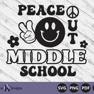 ピースアウト中学校SVG - 学校最終日SVG - 学校終了SVG - 卒業SVG - グルーヴィーレトロ - カットファイル回路 - 即時ダウンロード