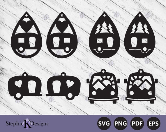 Camper Earring Templates - Earrings Svg - Faux Leather Earrings Svg - Camper Van Svg - Camper Teardrop Earring Cut Files - Instant Download