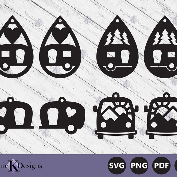Camper Earring Templates - Earrings Svg - Faux Leather Earrings Svg - Camper Van Svg - Camper Teardrop Earring Cut Files - Instant Download
