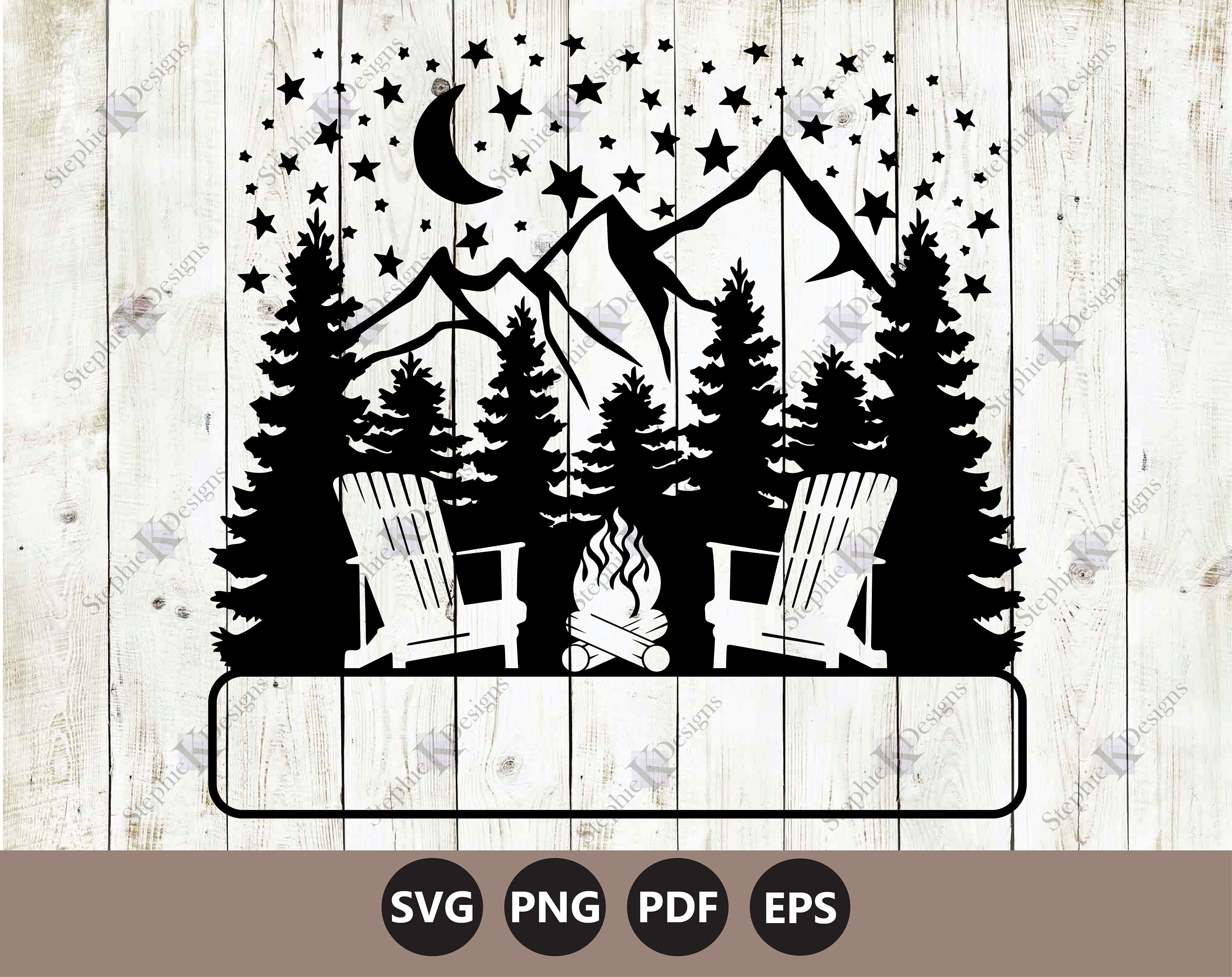 Adirondack Chairs Around The Fire Sign Svg - Camping Bucket Svg - Cab…