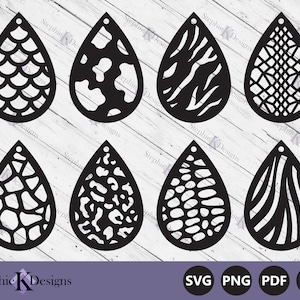 Animal Pattern Teardrop Earrings Svg - Modelli di orecchini - Orecchini in pelle - Tear Drop Earring Cut Files - Instant Download
