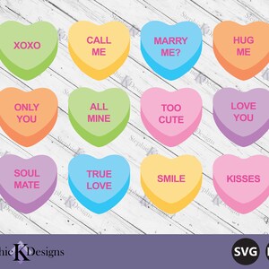Conversation Hearts Svg - Candy Heart Clipart - Valentine Candy Hearts - Valentine&#39;s Day Svg - Printable Hearts - Instant Download