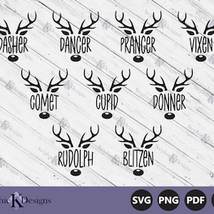 Reindeer Names Svg - Christmas Ornament Svg - Santa Reindeer Svg - Reindeer Bundle - Reindeer Clipart - Cricut Cut Files - Instant Download