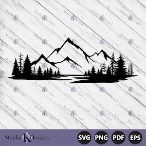 Mountain Forest Scene Svg - Mountain Clipart - Pine Tree Svg - Outdoors Svg - Mountain Silhouette - Cut File For Cricut - Instant Download
