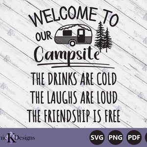 Bem-vindo ao nosso Camspite Svg - Férias Svg - Happy Camper Svg - Camping Bucket Svg - Sinal de acampamento - Arquivo cortado para Cricut - Download instantâneo