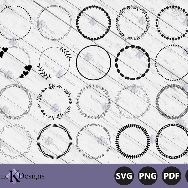 Circle Frame Svg - Circle Wreath Svg - Round Frame Designs - Circle Frame Cut Files - Round Monogram Border - Instant Download