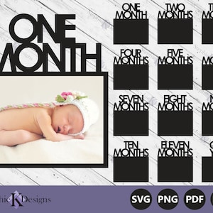Monthly Baby Milestones Svg - Horizontal Photo Display Svg - Babys First Year - First Birthday Svg - Cut File For Cricut - Descarga instantánea