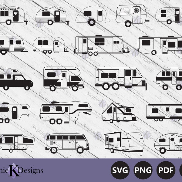 Camper Trailer Svg - Camping Svg - Camper Clipart - RV Svg - Camper Trailer Silhouettes - Camper Cut Files For Cricut - Instant Download