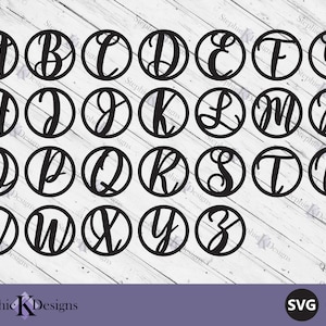 Alphabet Circle Monogram Svg - Script Letter Monogram Svg - Fancy Circle Letters Svg - Cut File For Cricut - Instant Download