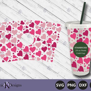 Heart 24 oz Venti Cold Cup Full Wrap Svg - Cold Cup Wrap Svg - Hearts Vinyl Wrap - Valentines Gift - Cut File For Cricut - Instant Download