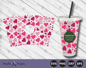 Hart 24 oz Venti Cold Cup Full Wrap Svg - Cold Cup Wrap Svg - Hearts Vinyl Wrap - Valentines Gift - Cut File voor Cricut - Instant Download