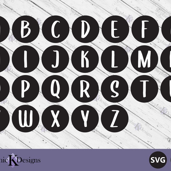 Alphabet Circle Monogram Svg - Bold Letter Monogram Svg - Circle Keychain Svg - Circle Initial Svg - Alphabet Sticker Svg - Instant Download