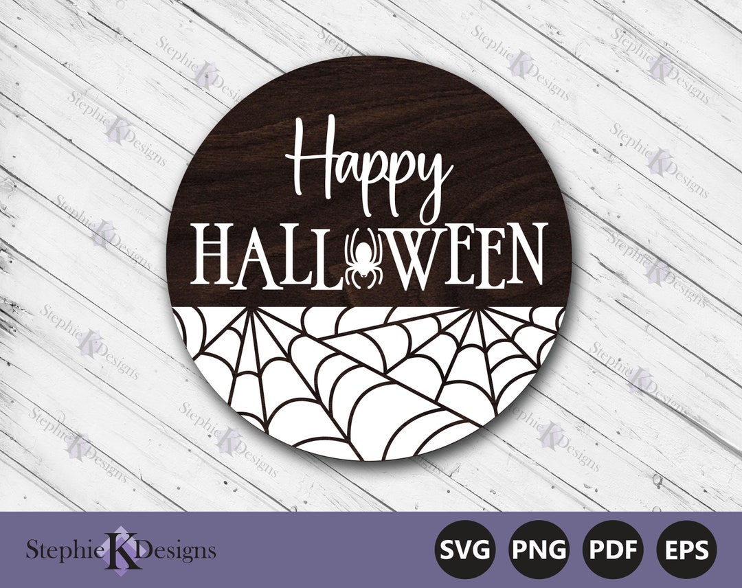 Happy Halloween Svg - Round Sign Svg - Halloween Decor Svg - Door ...