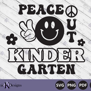 Peace Out Kleuterschool Svg - Laatste dag van School Svg - Einde van School Svg - Afstuderen Svg - Groovy Retro - Cut File Circut - Instant Download