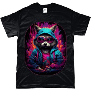 Camiseta Racoon, Cyberpunk, Guardianes de la Galaxia, Steampunk, Animal lindo, DJ, Camiseta Hip-hop, Neón, Retro, Camisa Vintage, Rocket Racoon Black
