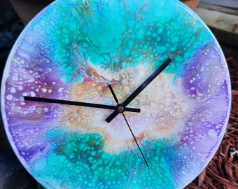 Purple and green clock | Purple clock | Bloom | Floral clock | Green clock |Housewarming gift | Kitchen clock | Abstract