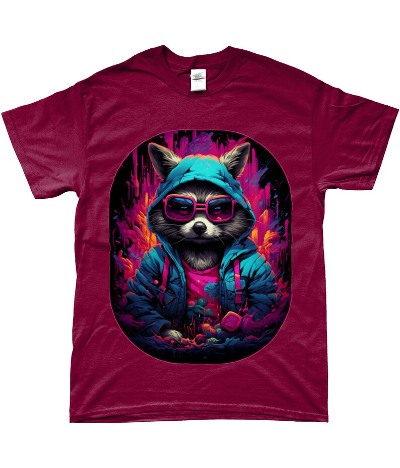 Camiseta Racoon, Cyberpunk, Guardianes de la Galaxia, Steampunk, Animal lindo, DJ, Camiseta Hip-hop, Neón, Retro, Camisa Vintage, Rocket Racoon Cardinal Red