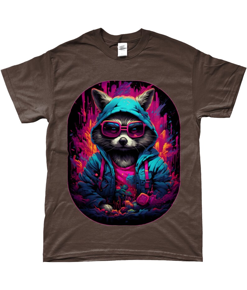 Camiseta Racoon, Cyberpunk, Guardianes de la Galaxia, Steampunk, Animal lindo, DJ, Camiseta Hip-hop, Neón, Retro, Camisa Vintage, Rocket Racoon Dark Chocolate
