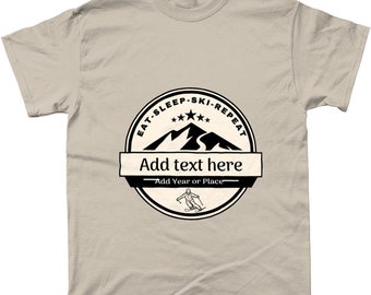 Personalised Unisex Ski T-Shirt, Eat Sleep Ski Repeat, On the Piste, Skiing Gift, Skier Top, Family skiing T-shirt, Skier gift, ski trp