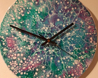 Purple and green clock | Purple clock | Bloom | Floral clock | Green clock |Housewarming gift | Kitchen clock | Abstract