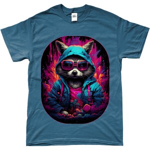 Camiseta Racoon, Cyberpunk, Guardianes de la Galaxia, Steampunk, Animal lindo, DJ, Camiseta Hip-hop, Neón, Retro, Camisa Vintage, Rocket Racoon Indigo