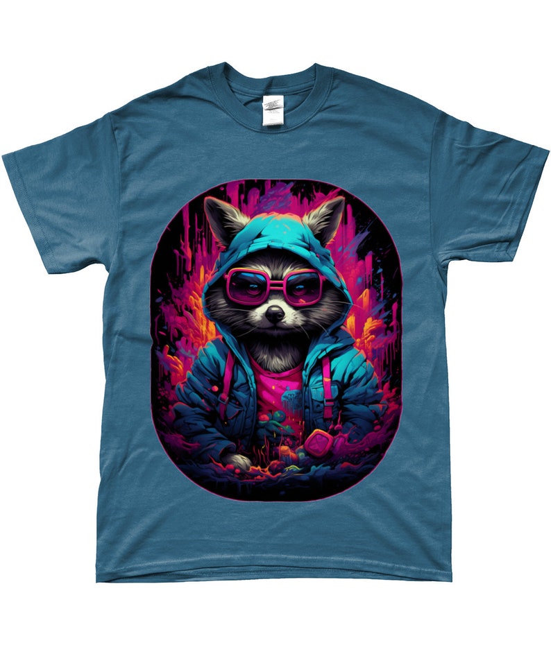 Camiseta Racoon, Cyberpunk, Guardianes de la Galaxia, Steampunk, Animal lindo, DJ, Camiseta Hip-hop, Neón, Retro, Camisa Vintage, Rocket Racoon Indigo