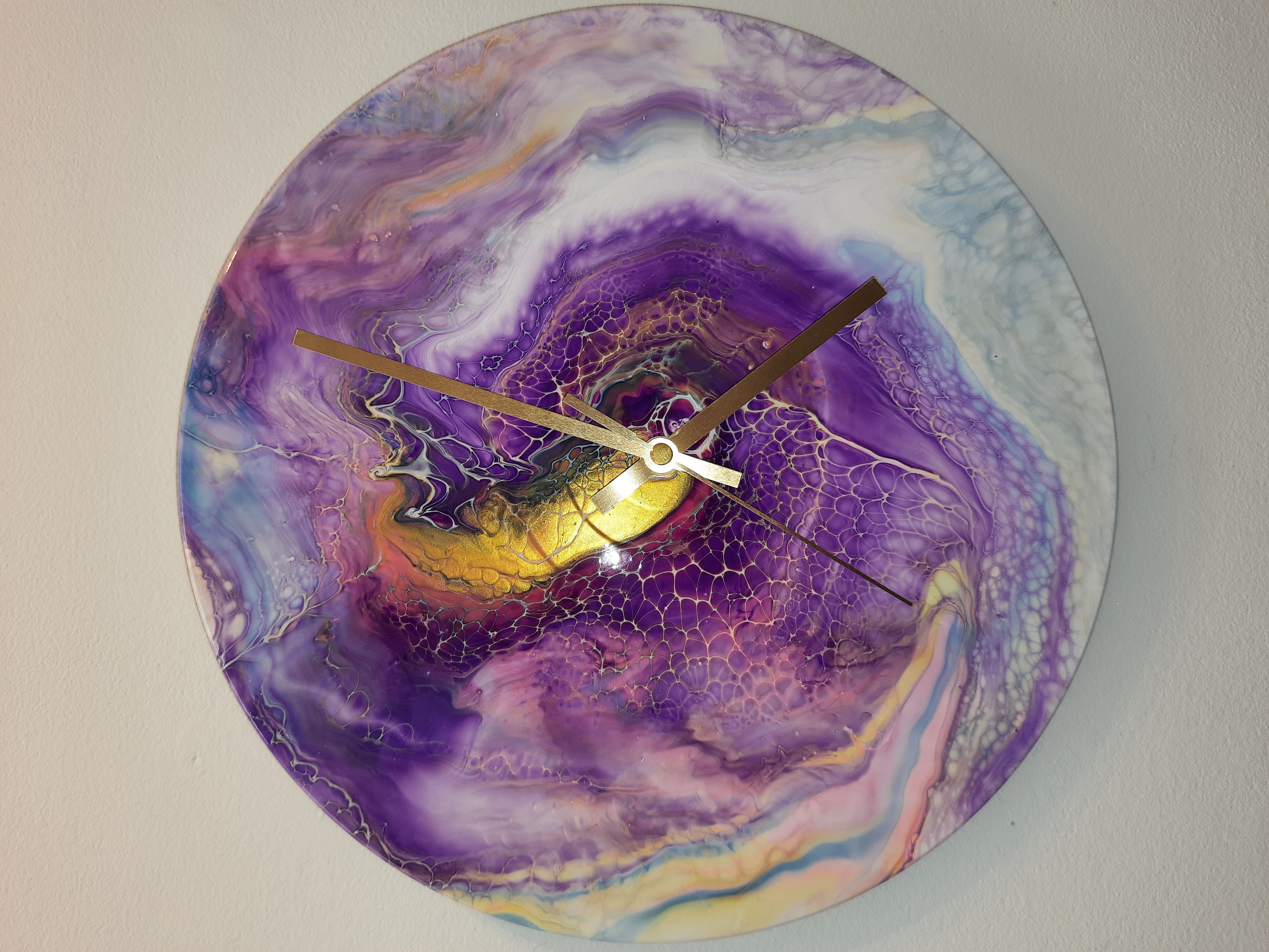 Purple Wall Clock Purple and Gold Wall Clock Galaxy Clock Etsy